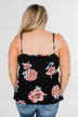 Floral Drape Neck Tank Top- Black