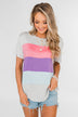 One Day At A Time Striped Color Block Top- Pink, Purple, Blue