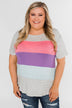 One Day At A Time Striped Color Block Top- Pink, Purple, Blue