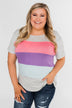 One Day At A Time Striped Color Block Top- Pink, Purple, Blue