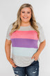 One Day At A Time Striped Color Block Top- Pink, Purple, Blue