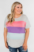 One Day At A Time Striped Color Block Top- Pink, Purple, Blue