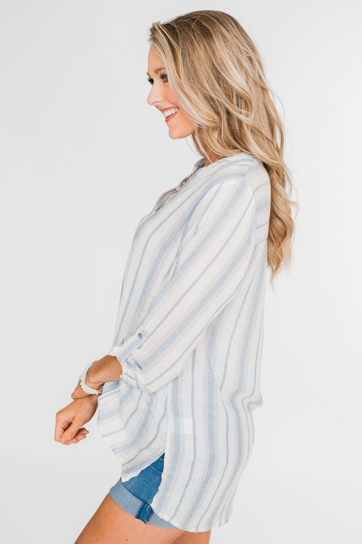 By the Beach Blouse- Blue and Yellow