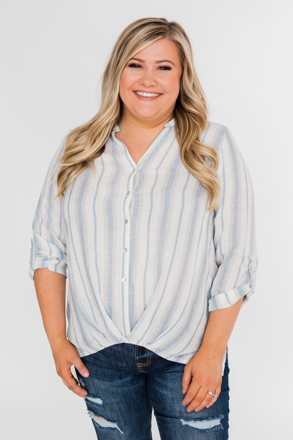By the Beach Blouse- Blue and Yellow