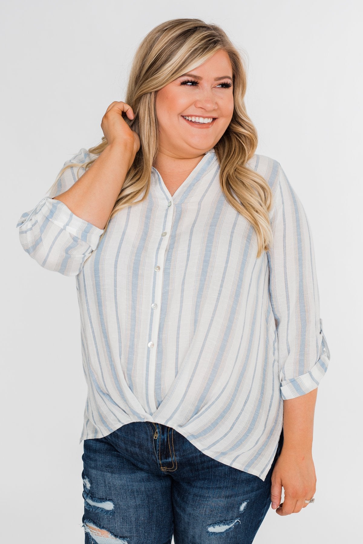 By the Beach Blouse- Blue and Yellow