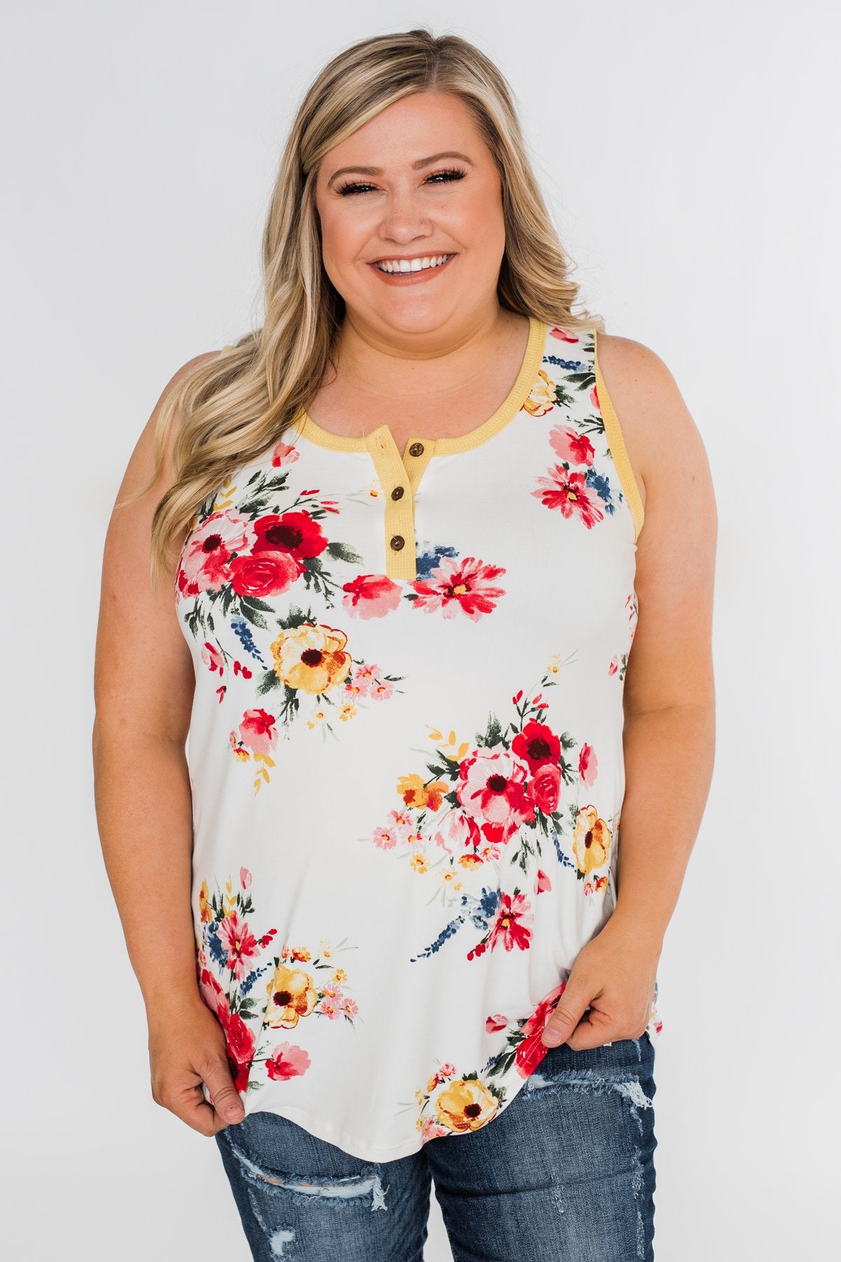 The Life I'm Living Floral Tank Top- Yellow