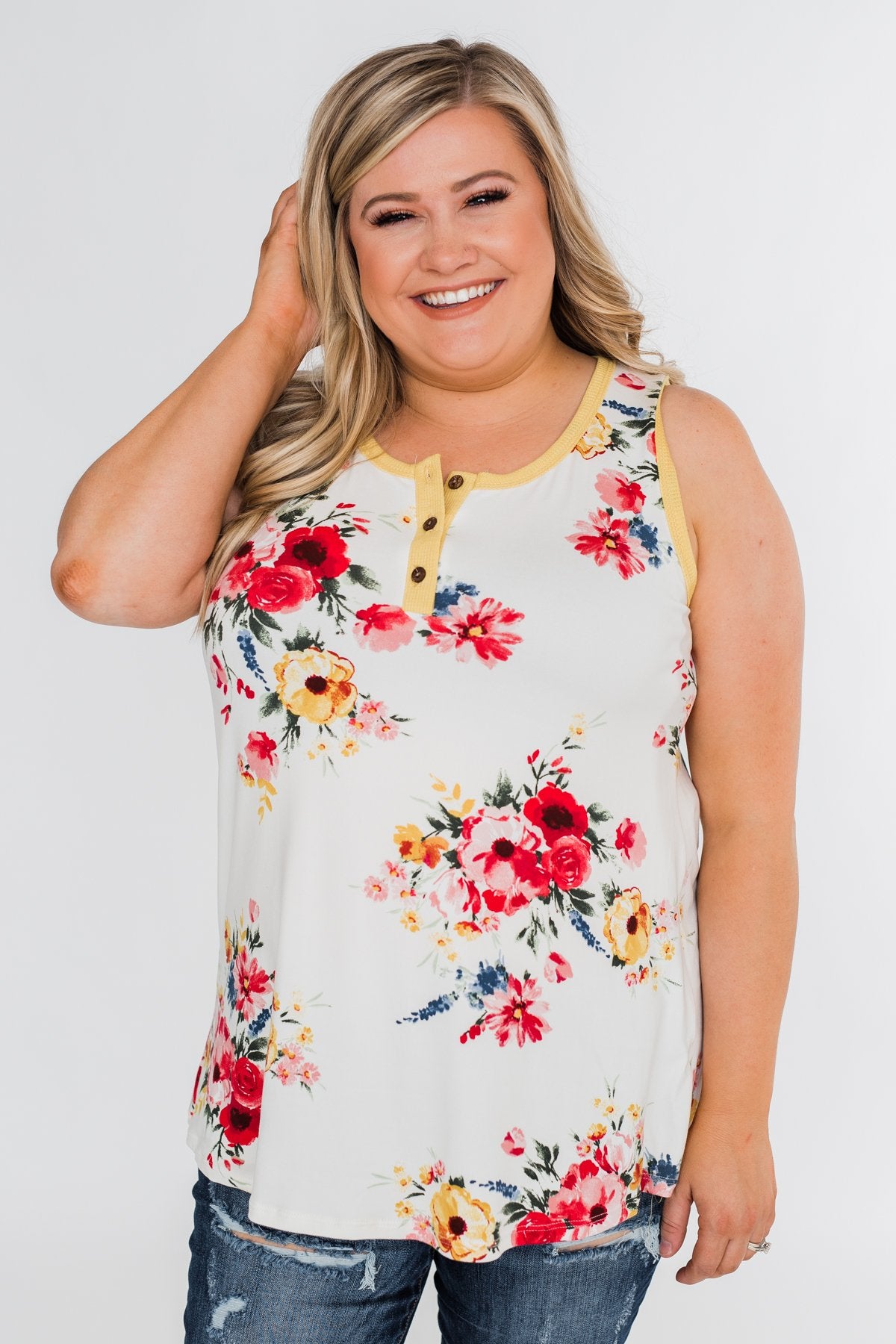 The Life I'm Living Floral Tank Top- Yellow