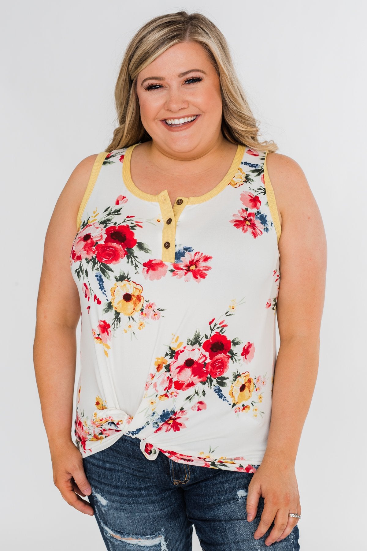 The Life I'm Living Floral Tank Top- Yellow
