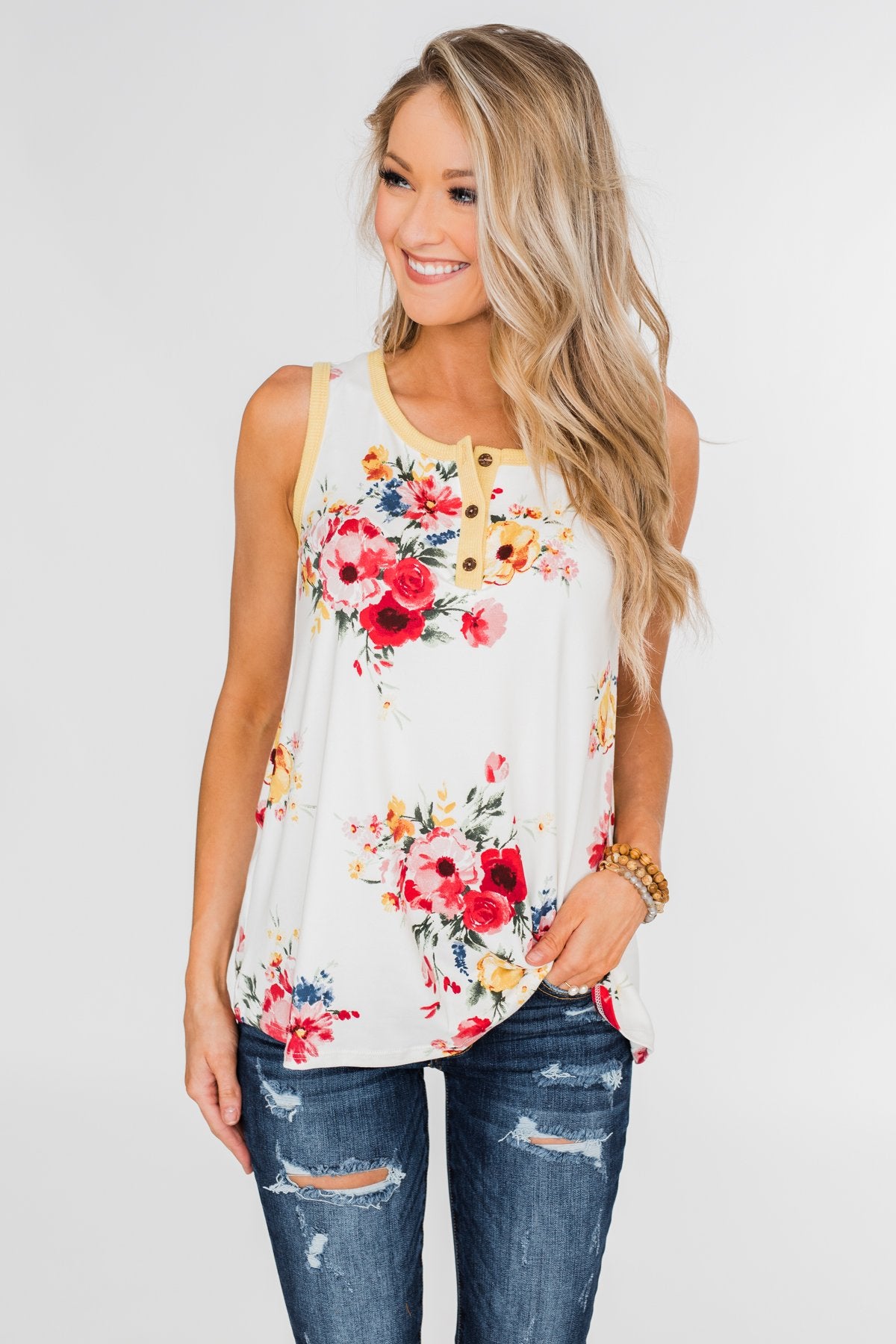 The Life I'm Living Floral Tank Top- Yellow