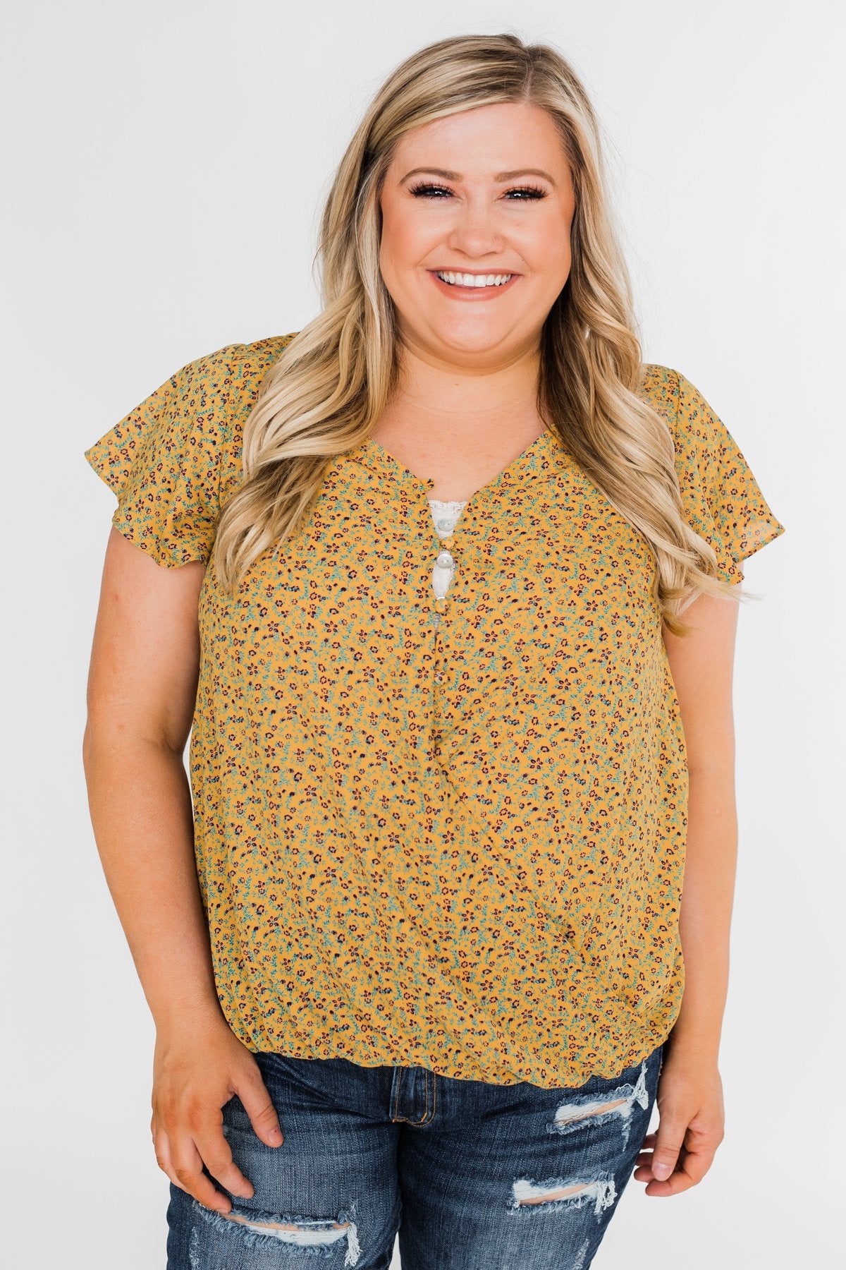 Moving On Floral Botton and Wrap Top- Mustard