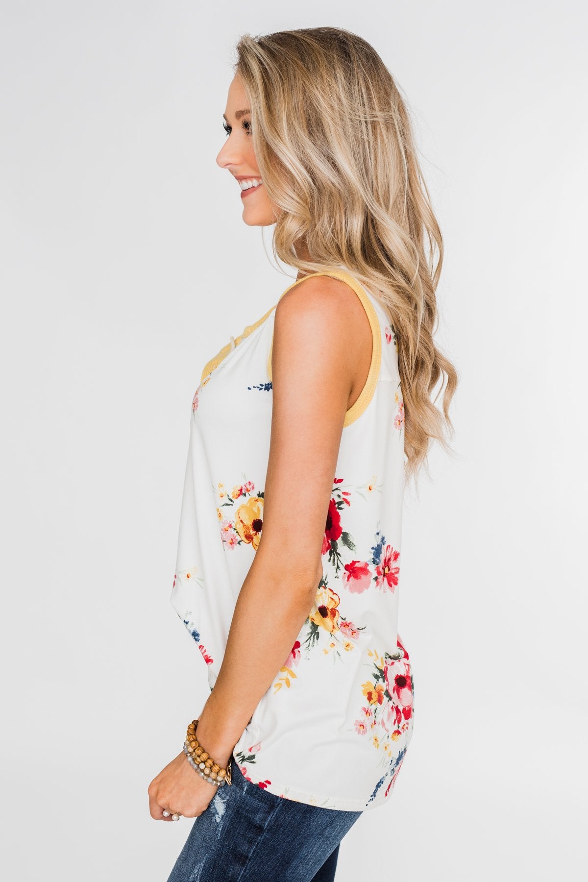 The Life I'm Living Floral Tank Top- Yellow