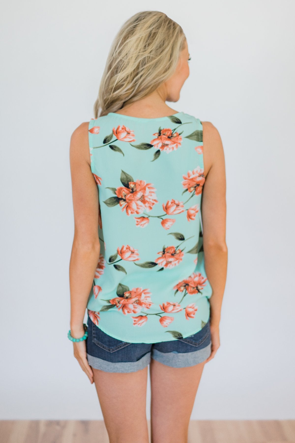 Knowing Me Floral Criss Cross Tank Top- Mint