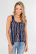 How About Now Printed Zipper Tank Top- Blue Tones