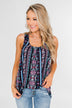 How About Now Printed Zipper Tank Top- Blue Tones