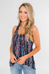 How About Now Printed Zipper Tank Top- Blue Tones