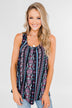 How About Now Printed Zipper Tank Top- Blue Tones