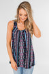 How About Now Printed Zipper Tank Top- Blue Tones