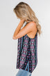 How About Now Printed Zipper Tank Top- Blue Tones