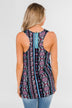 How About Now Printed Zipper Tank Top- Blue Tones