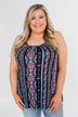 How About Now Printed Zipper Tank Top- Blue Tones