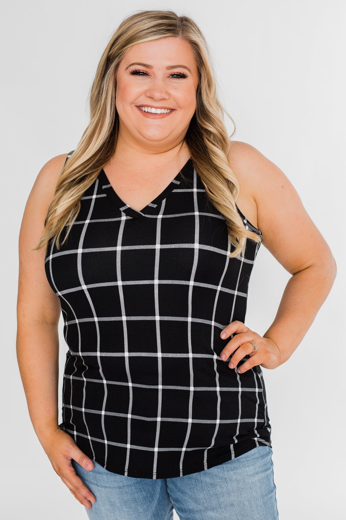 Step to the Beat Graph Striped Tank Top- Black