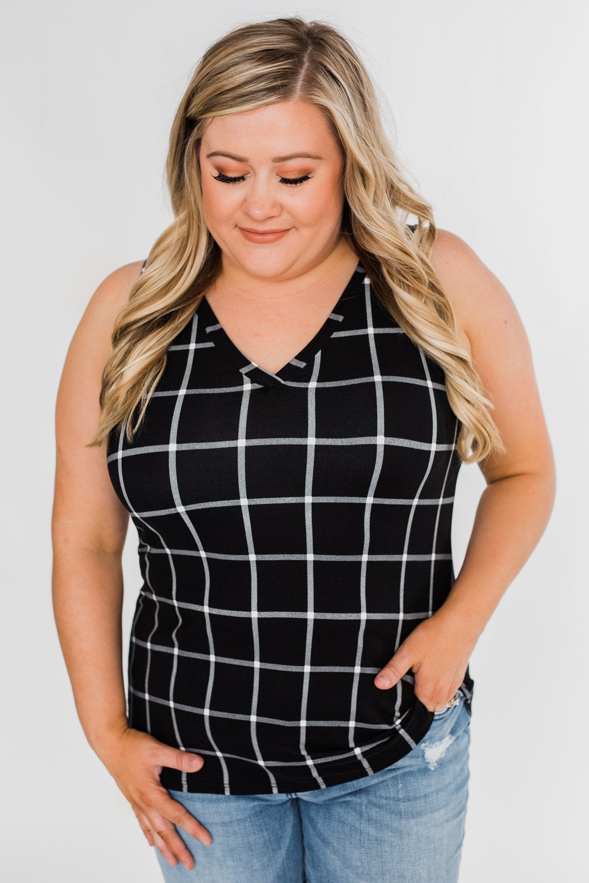 Step to the Beat Graph Striped Tank Top- Black