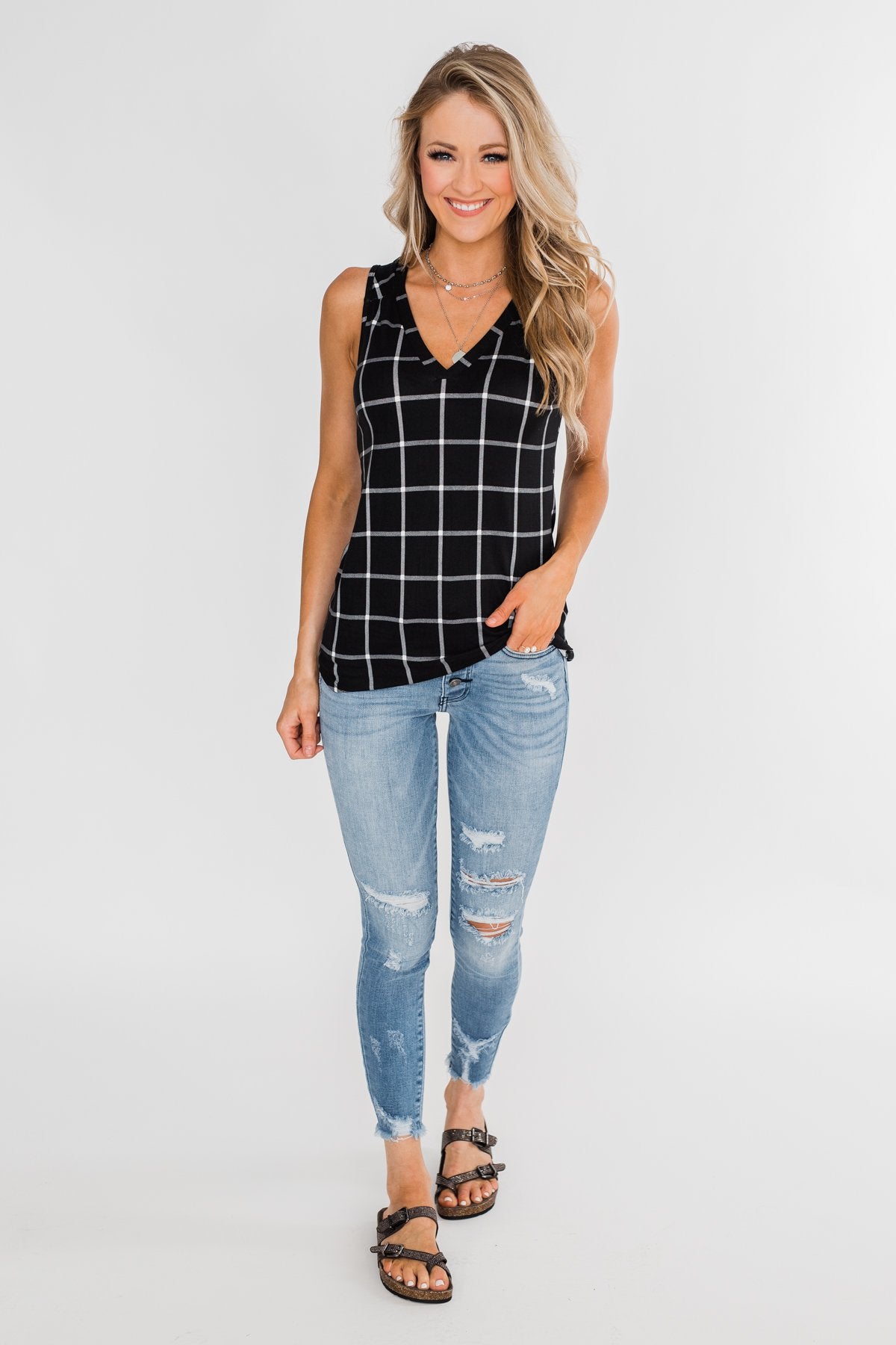 Step to the Beat Graph Striped Tank Top- Black
