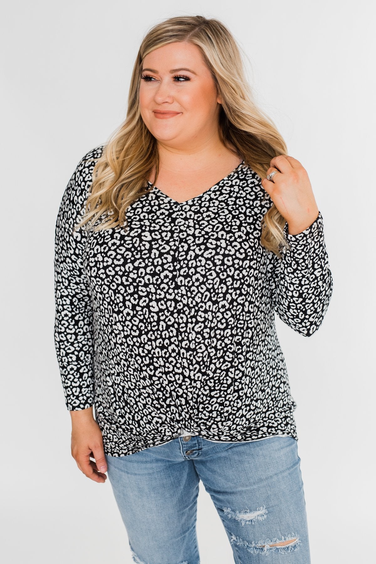 For a Little While Leopard Twist Top- Black