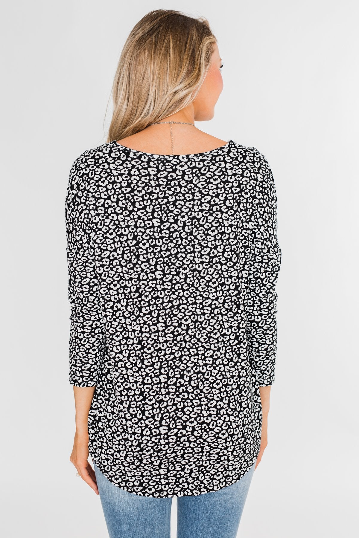 For a Little While Leopard Twist Top- Black