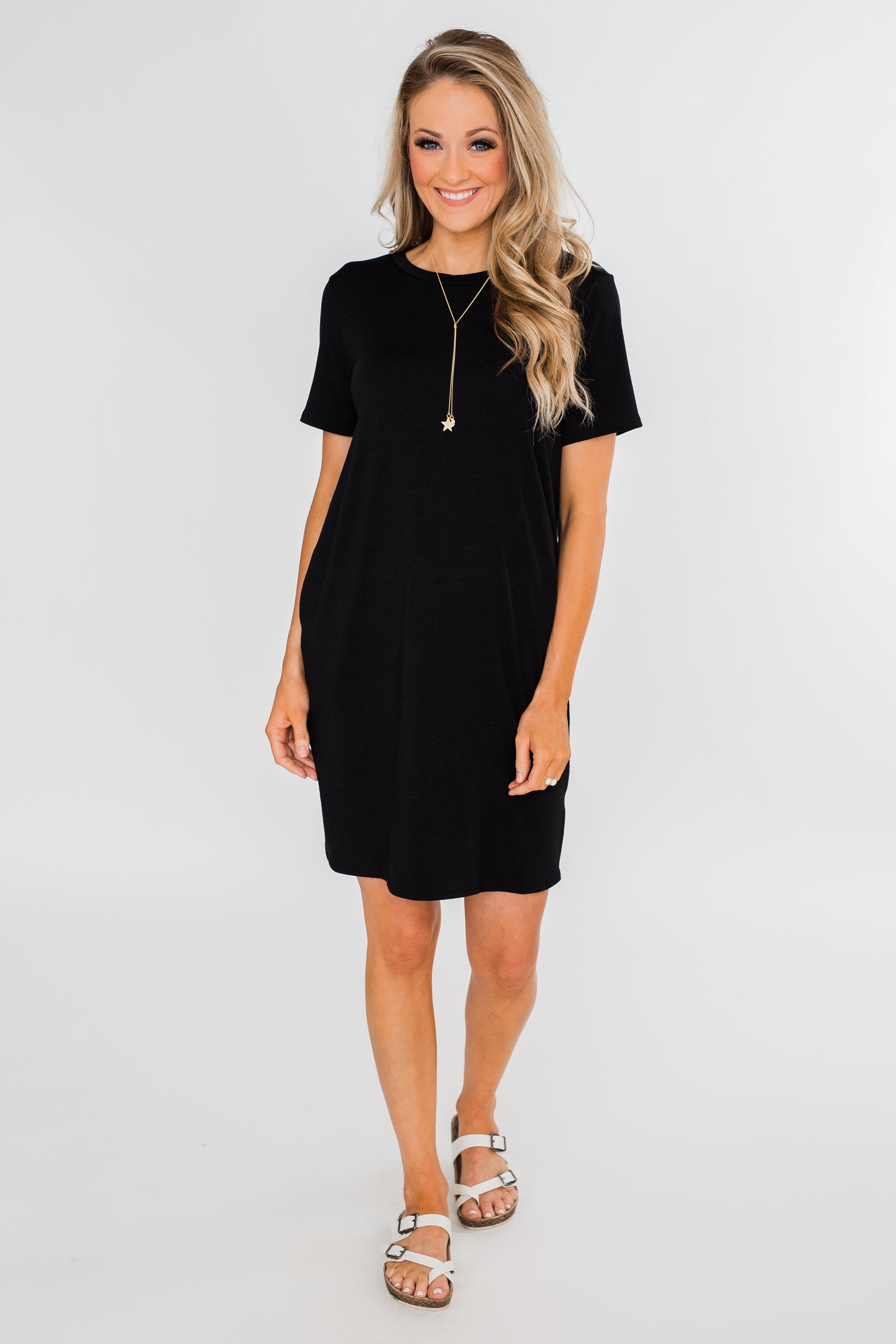 Short Sleeve T-Shirt Dress- Black
