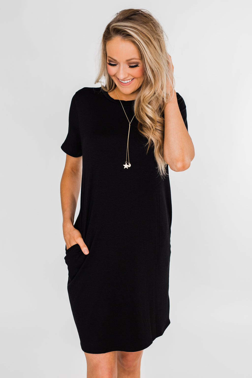 Short Sleeve T-Shirt Dress- Black