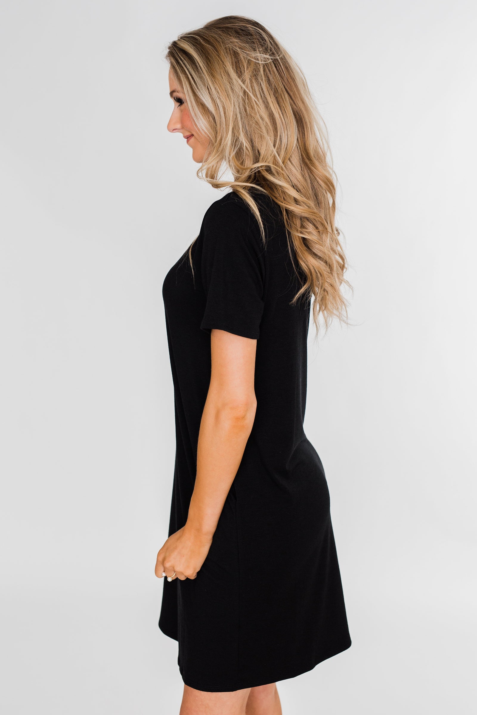 Short Sleeve T-Shirt Dress- Black