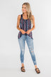 How About Now Printed Zipper Tank Top- Blue Tones