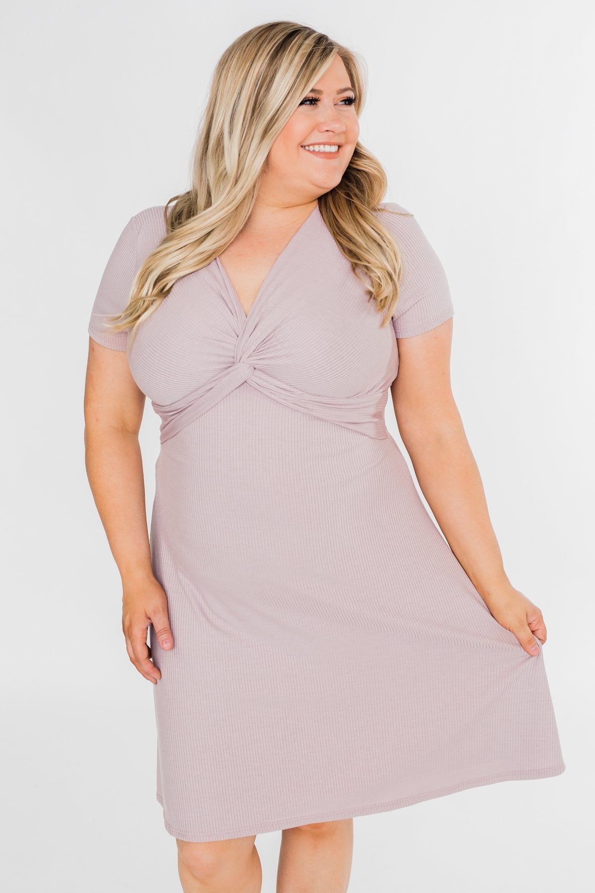 Tell Me More Front Knot Dress- Mauve