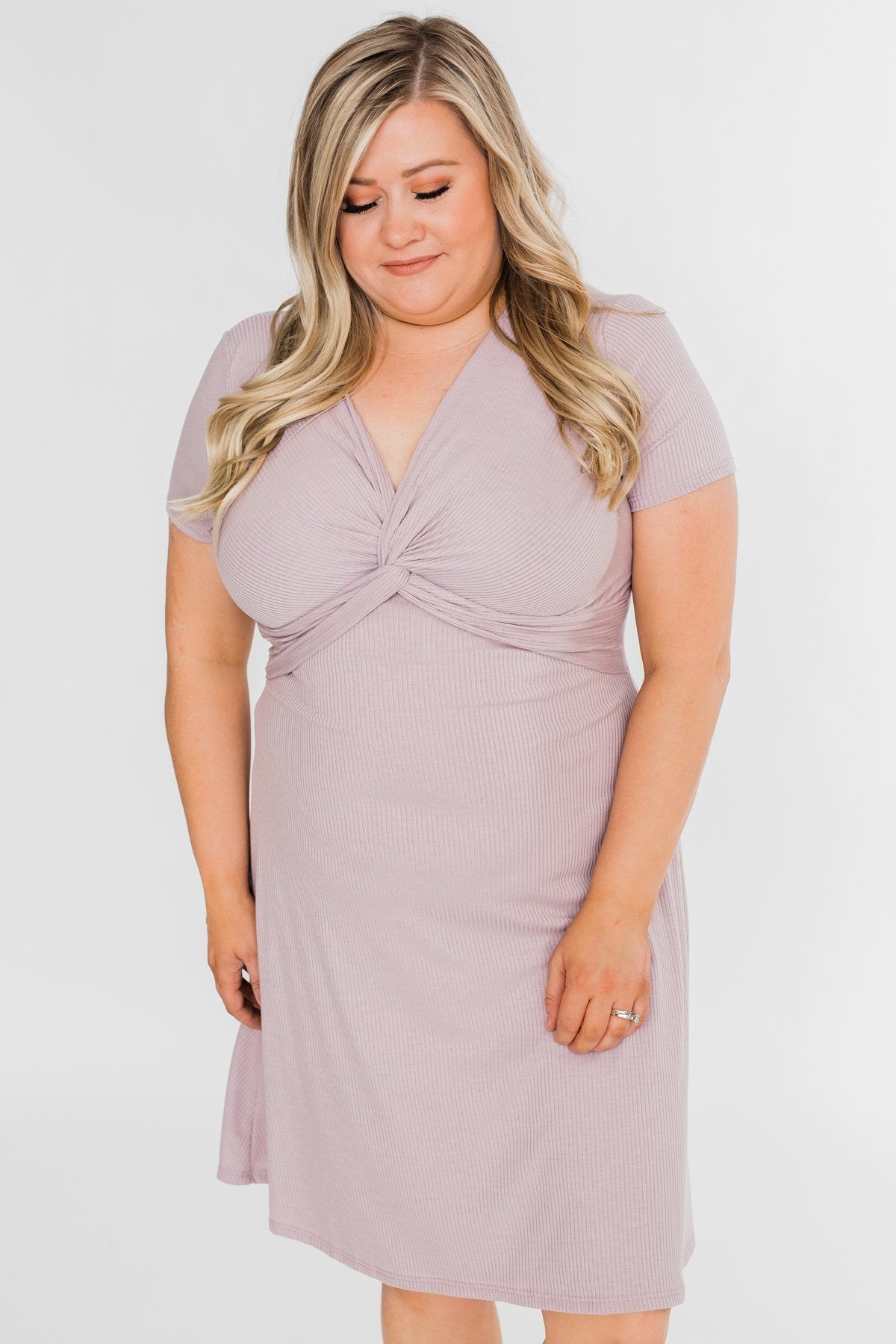 Tell Me More Front Knot Dress- Mauve