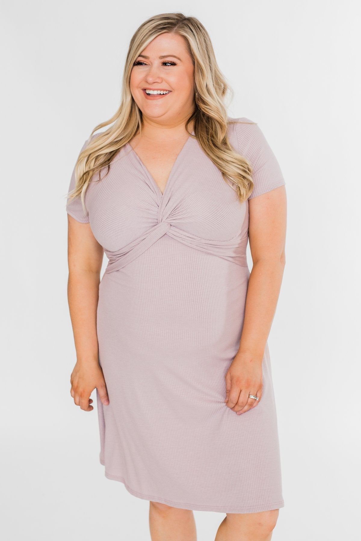 Tell Me More Front Knot Dress- Mauve
