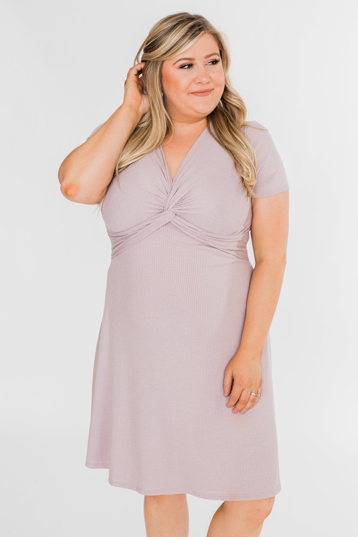 Tell Me More Front Knot Dress- Mauve
