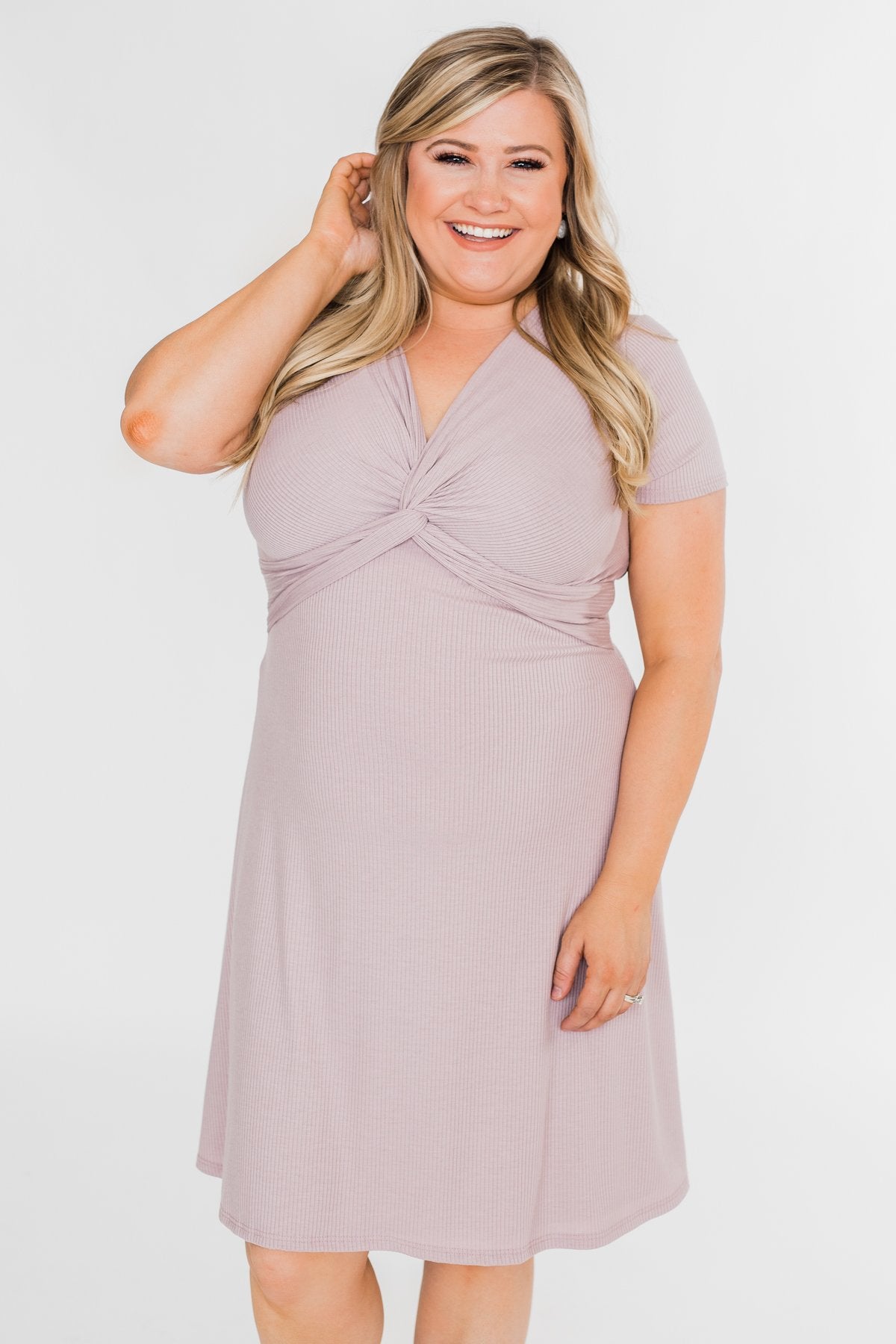 Tell Me More Front Knot Dress- Mauve