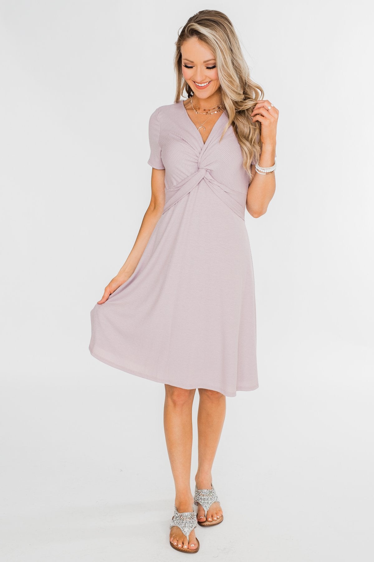 Tell Me More Front Knot Dress- Mauve