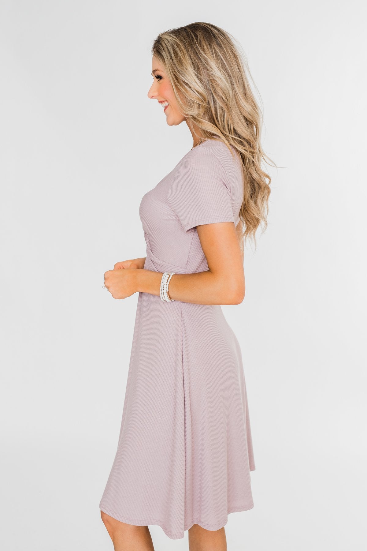 Tell Me More Front Knot Dress- Mauve