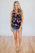 Knowing Me Floral Criss Cross Tank Top- Navy