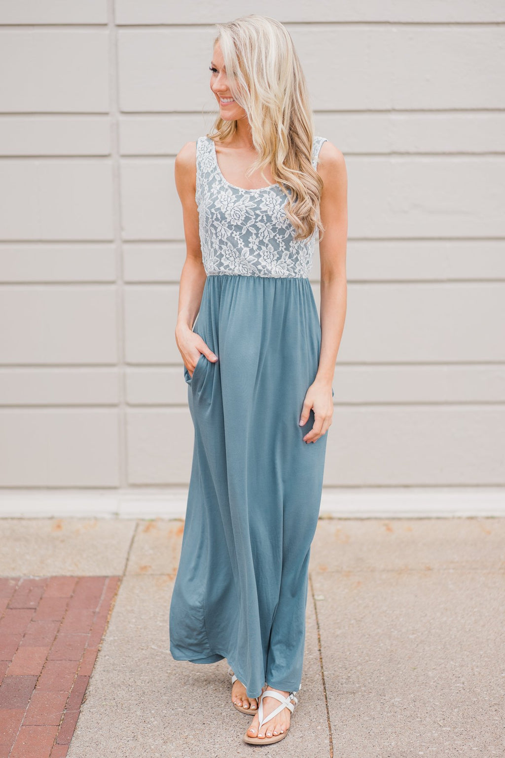 Loving Lace Maxi Dress- Slate Blue