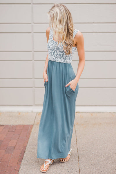 Loving Lace Maxi Dress- Slate Blue – The Pulse Boutique