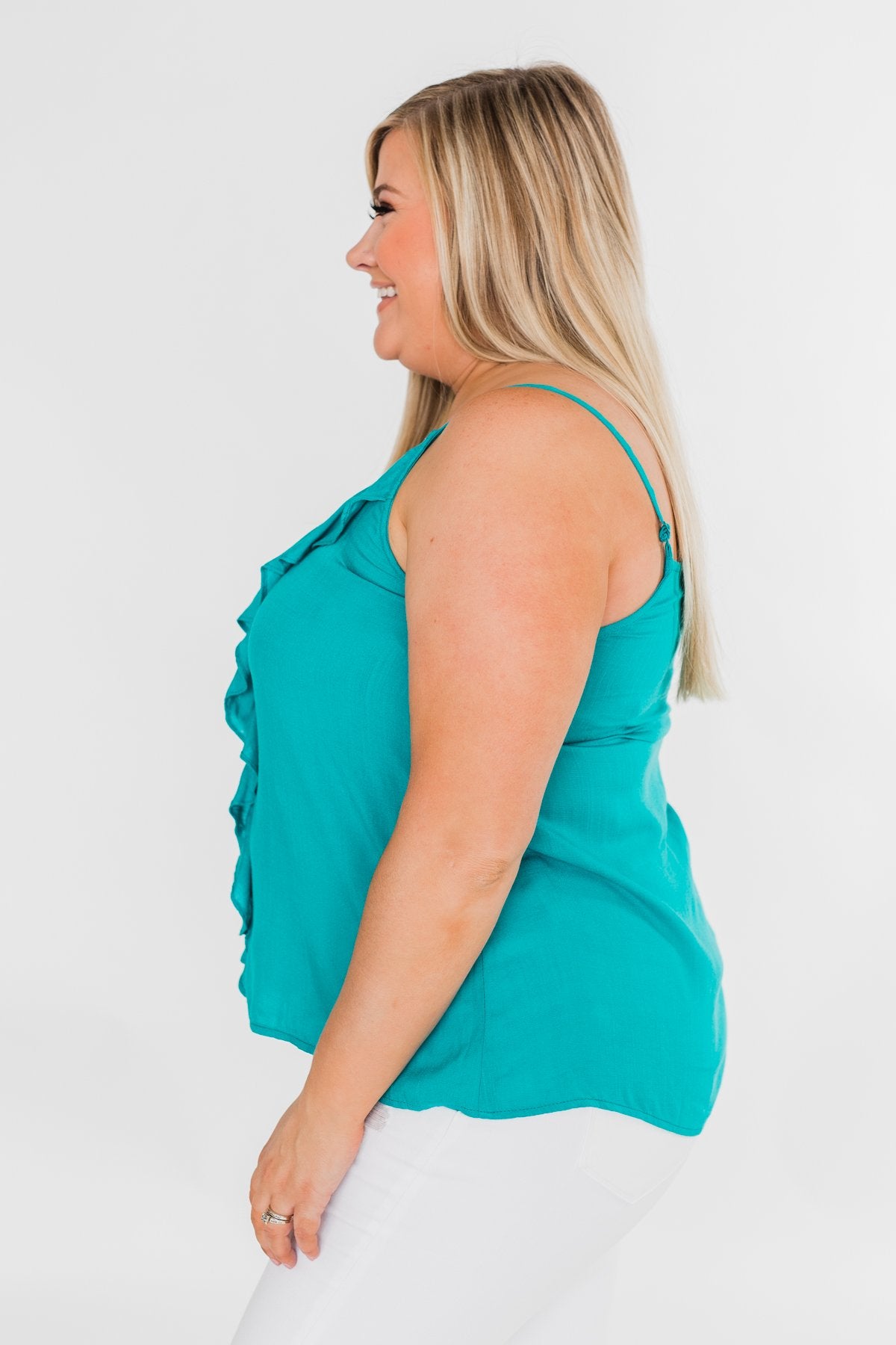 Ideal Situation Ruffle Tank Top- Turquoise