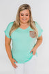 Attracted To You Sequin Pocket Top- Aqua