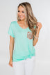 Attracted To You Sequin Pocket Top- Aqua