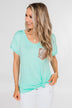 Attracted To You Sequin Pocket Top- Aqua