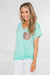 Attracted To You Sequin Pocket Top- Aqua