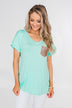 Attracted To You Sequin Pocket Top- Aqua