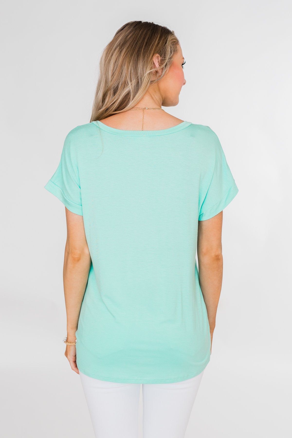 Attracted To You Sequin Pocket Top- Aqua